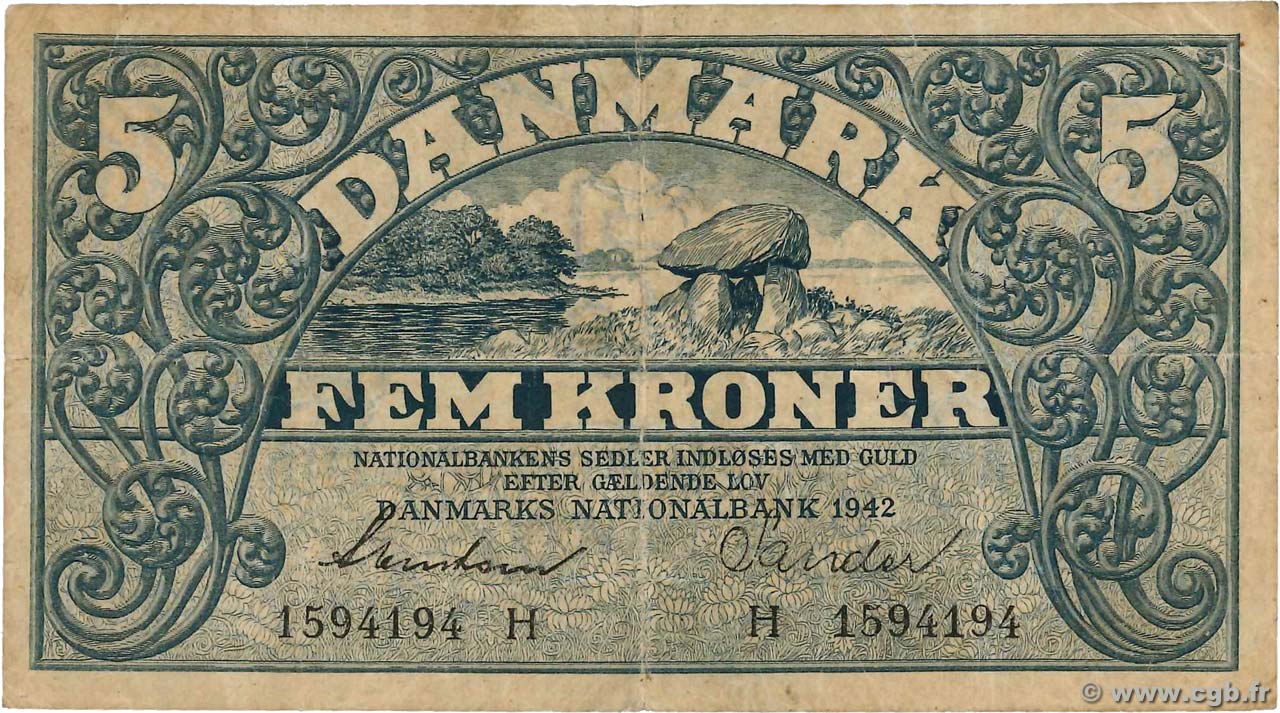 5 Kroner DANEMARK  1942 P.030g TB