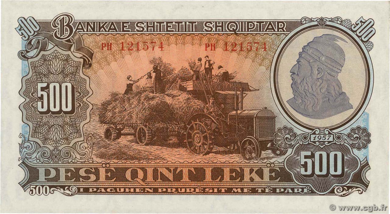 500 Lekë ALBANIE  1957 P.31a NEUF