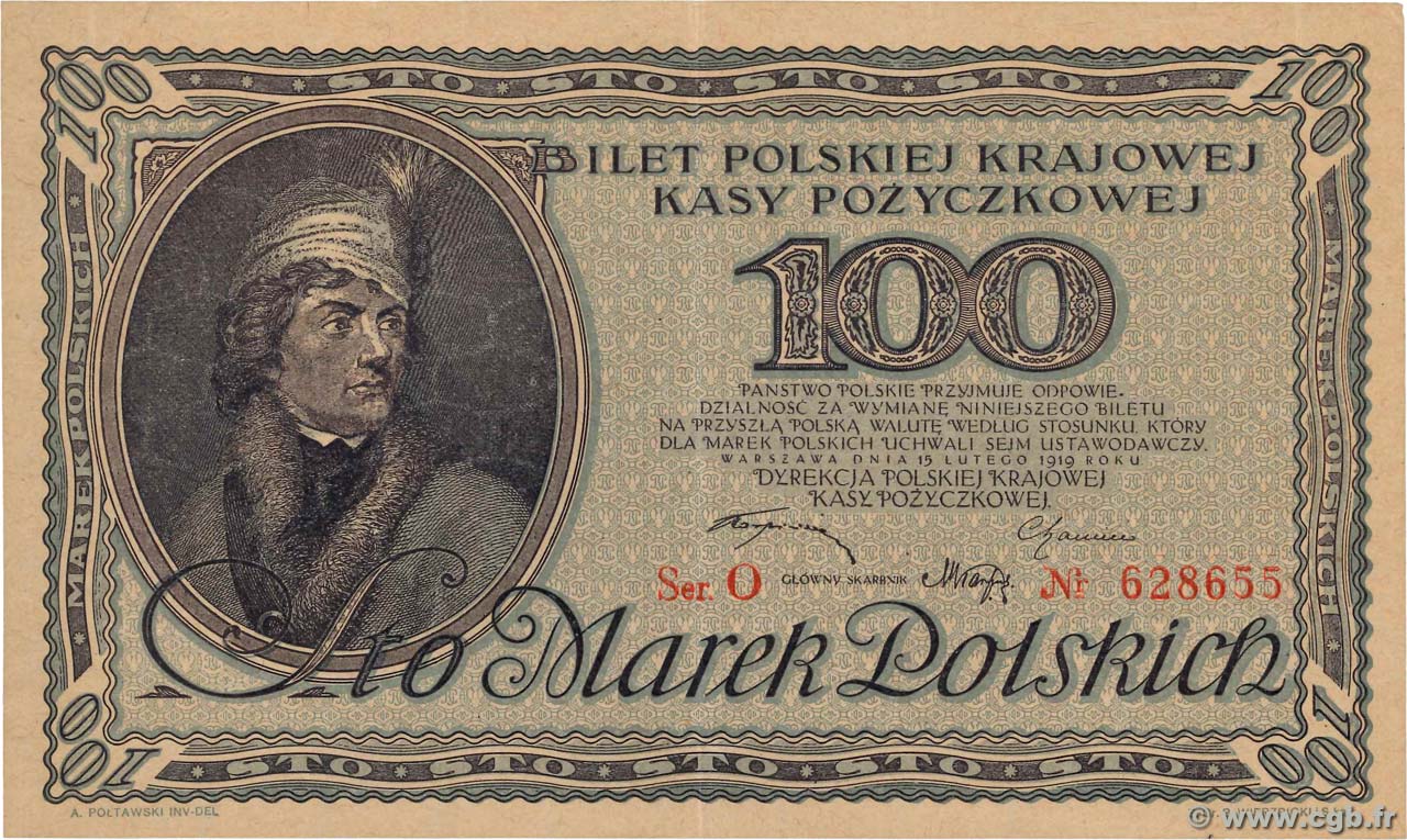 100 Marek POLOGNE  1919 P.017a pr.SUP