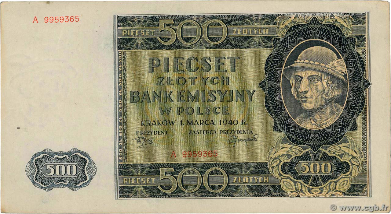 500 Zlotych POLOGNE  1940 P.098 pr.SUP