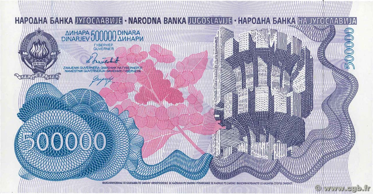 500 000 Dinara YOUGOSLAVIE  1989 P.098 NEUF