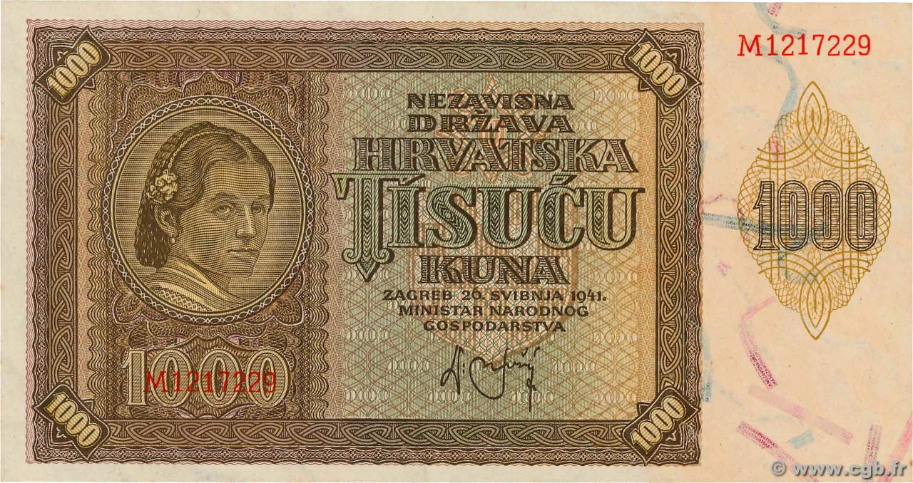 1000 Kuna CROATIE  1941 P.04a NEUF