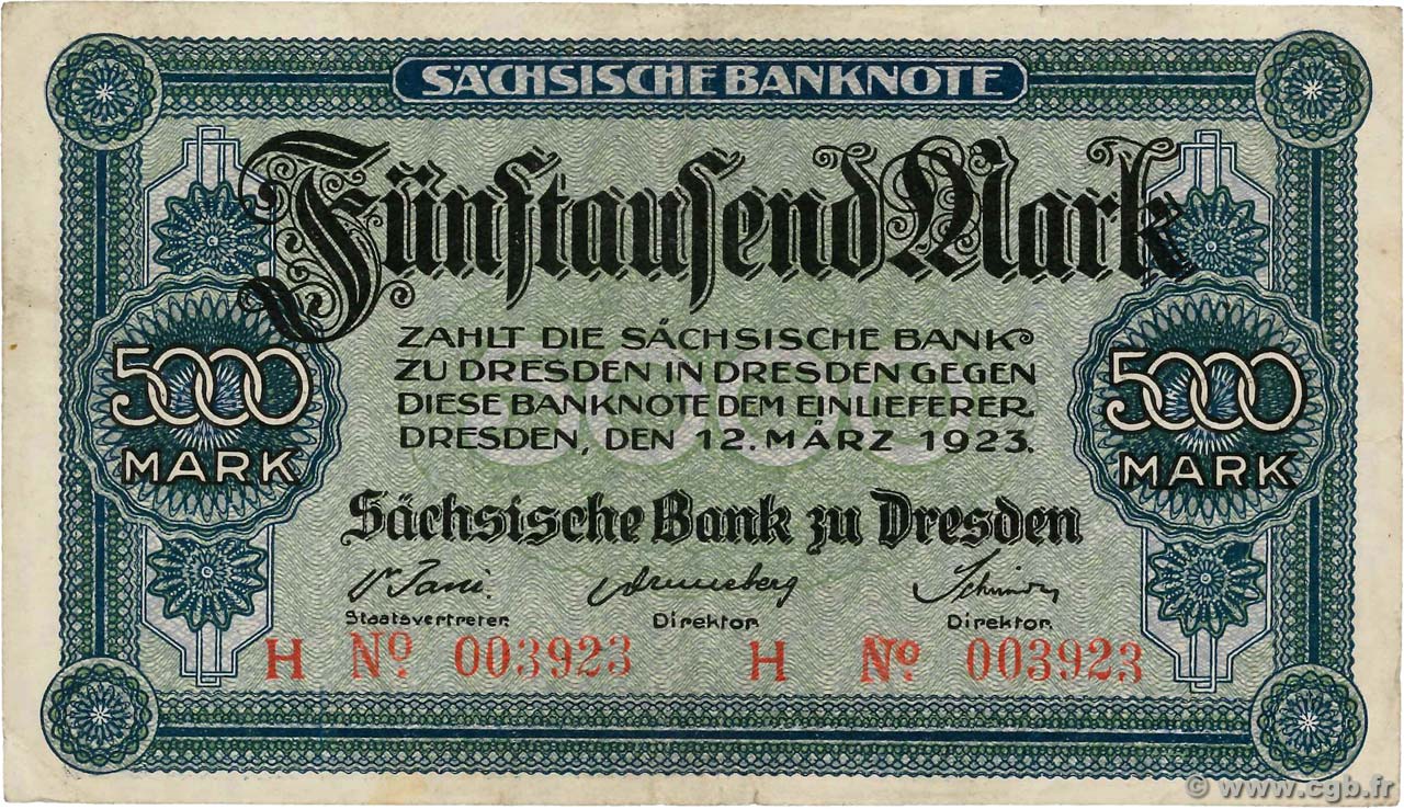 5000 Mark ALLEMAGNE Dresden 1923 PS.0957 TTB