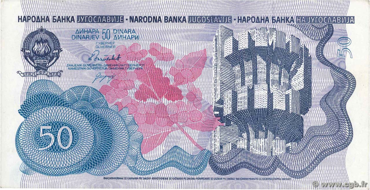 50 Dinara YUGOSLAVIA  1990 P.101a SPL