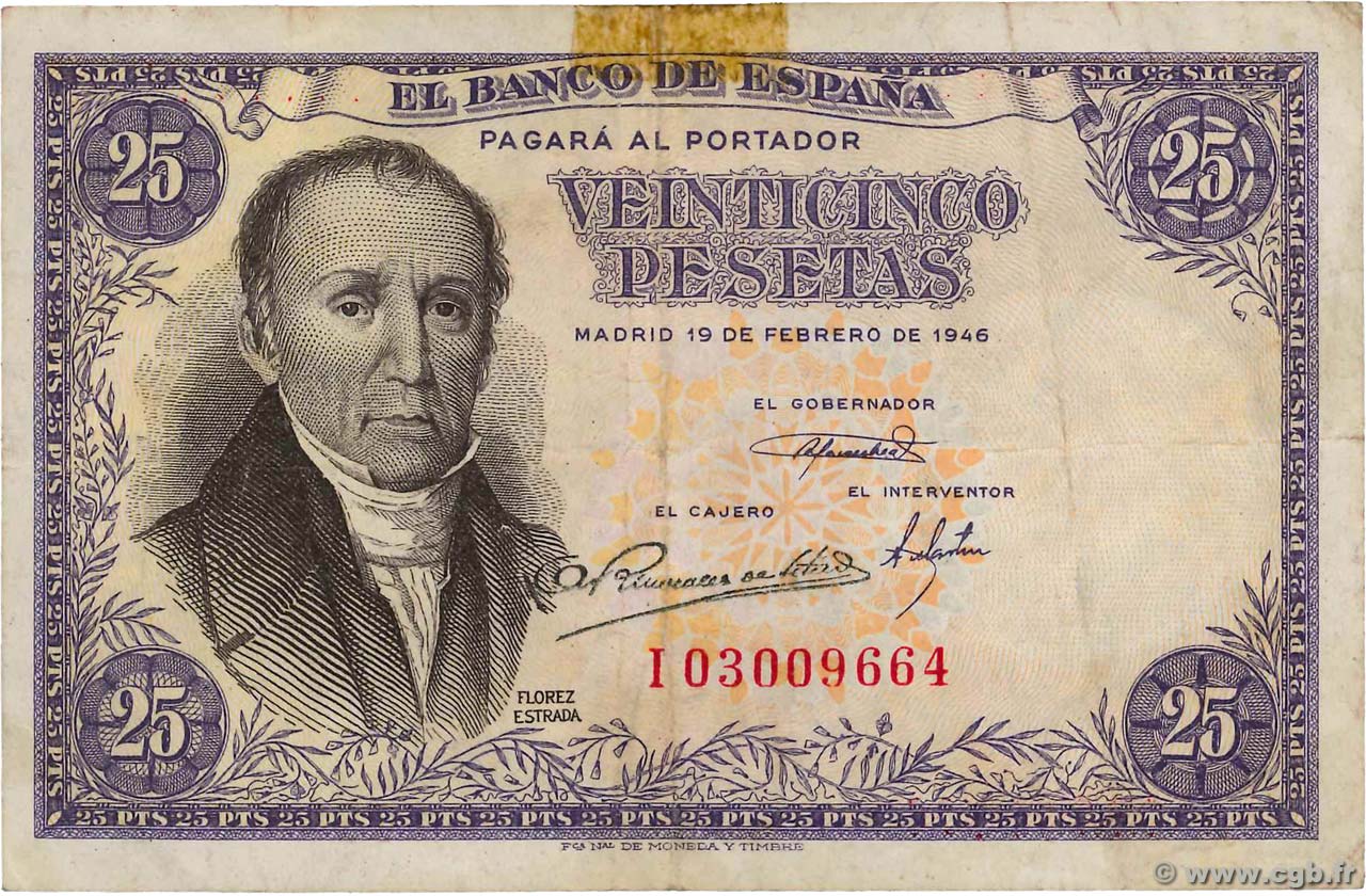25 Pesetas ESPAGNE  1946 P.130a TB