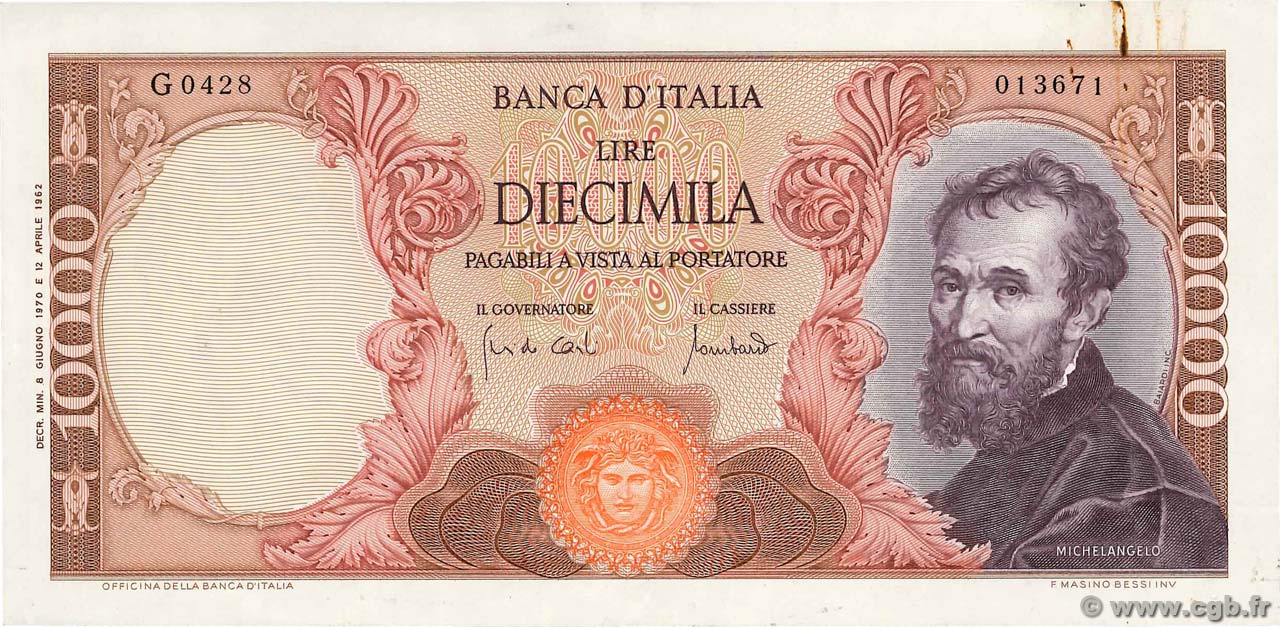 10000 Lire ITALIA  1970 P.097e SPL