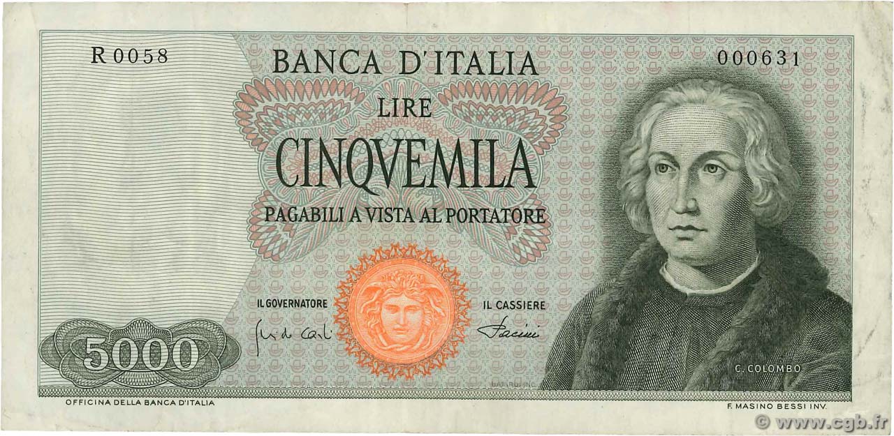 5000 Lire ITALIA  1968 P.098b q.BB