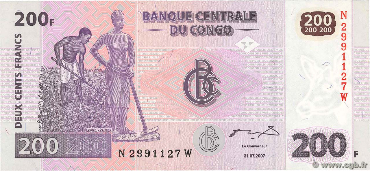 200 Francs REPUBBLICA DEMOCRATICA DEL CONGO  2007 P.099 FDC