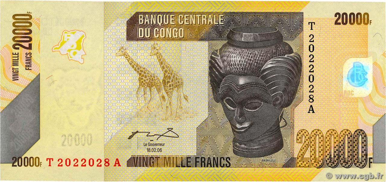 20000 Francs CONGO, DEMOCRATIC REPUBLIC  2012 P.104a UNC