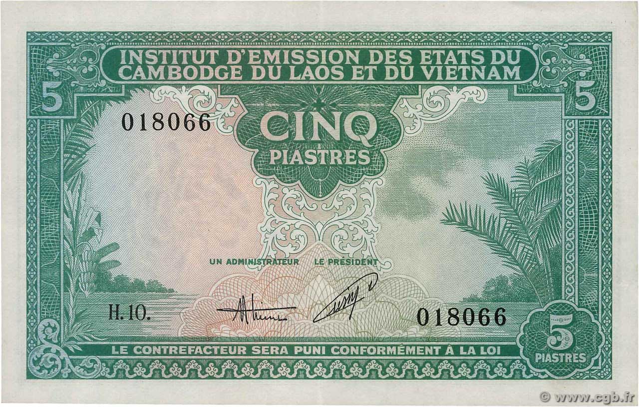 5 Piastres - 5 Dong FRENCH INDOCHINA  1953 P.106 XF