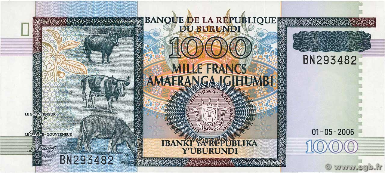 1000 Francs BURUNDI  2006 P.39d FDC