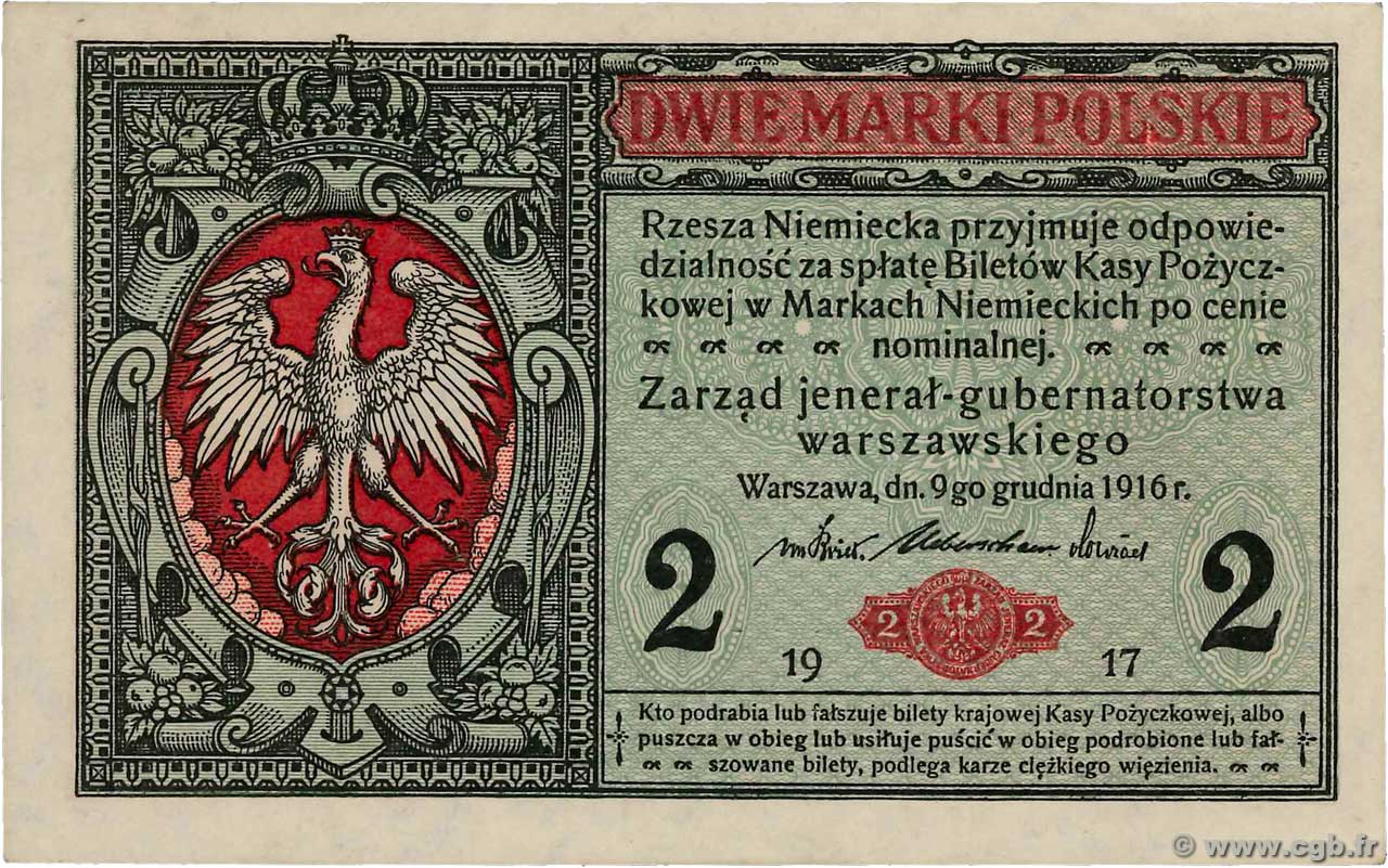 2 Marki POLAND  1917 P.003 UNC-