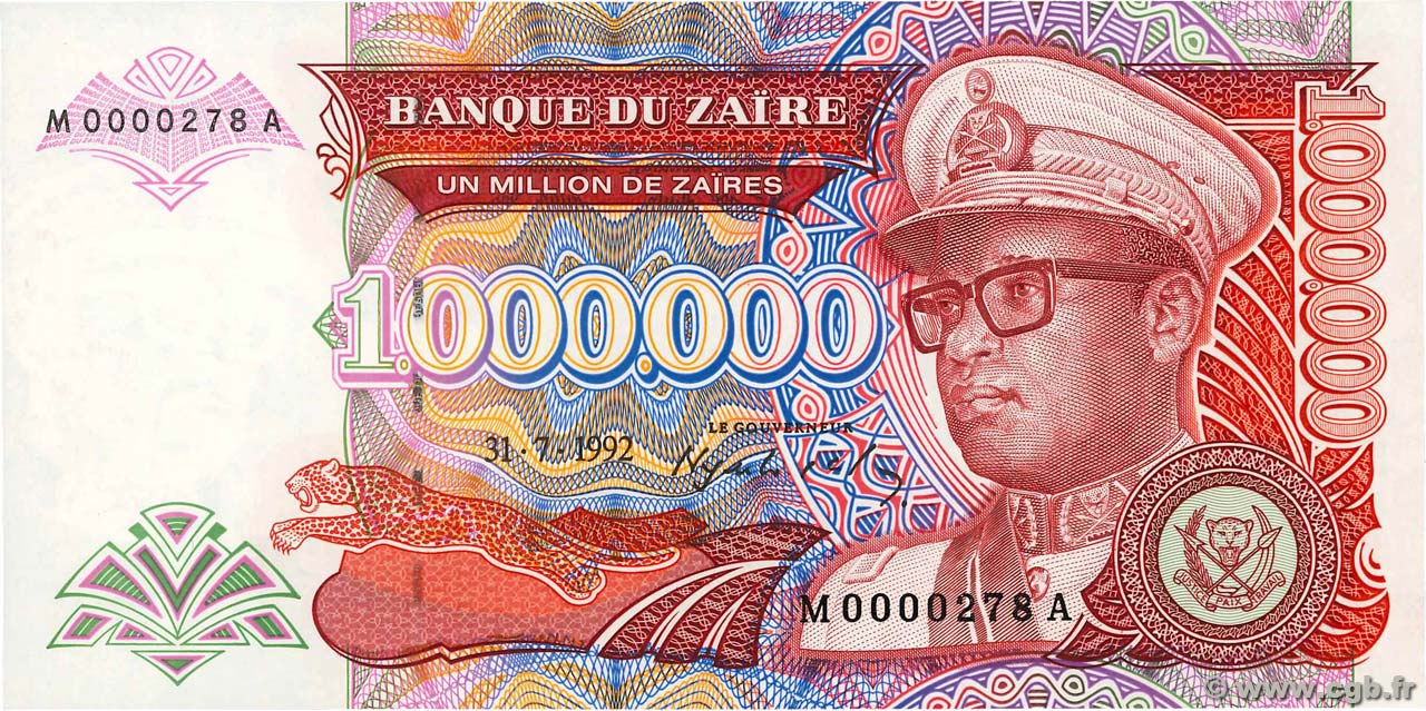 1000000 Zaïres ZAÏRE  1992 P.44a FDC