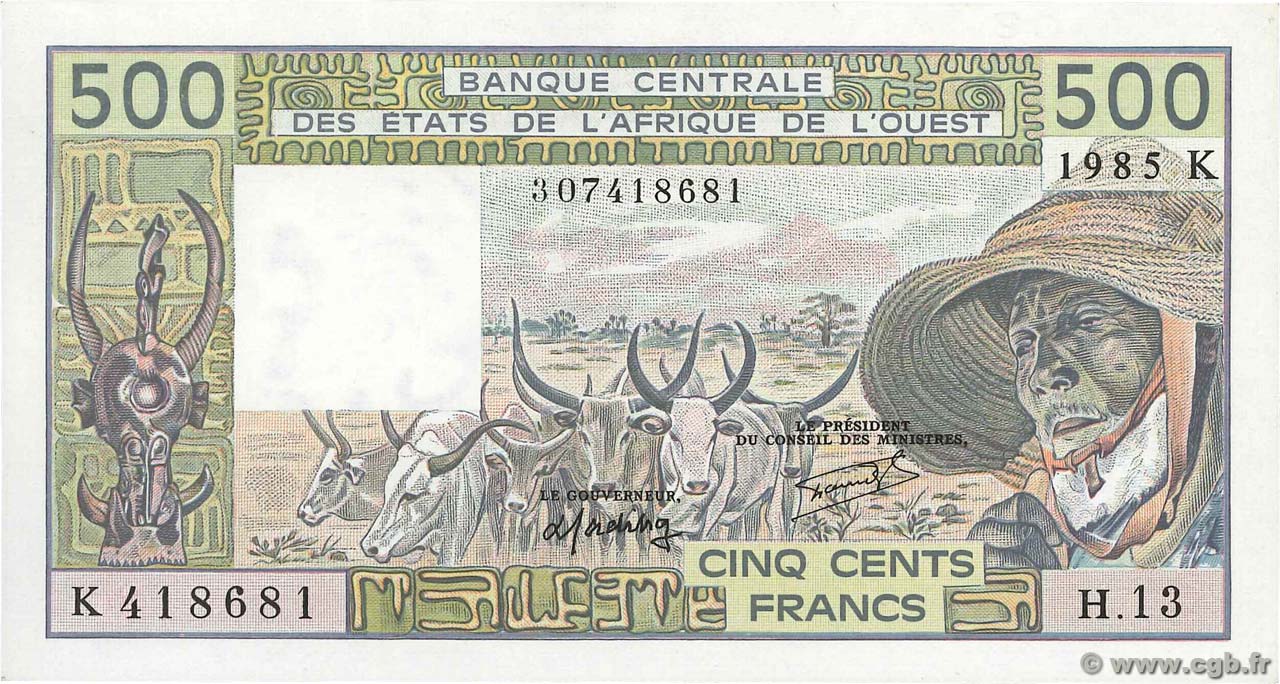 500 Francs ÉTATS DE L AFRIQUE DE L OUEST  1985 P.706Kh NEUF