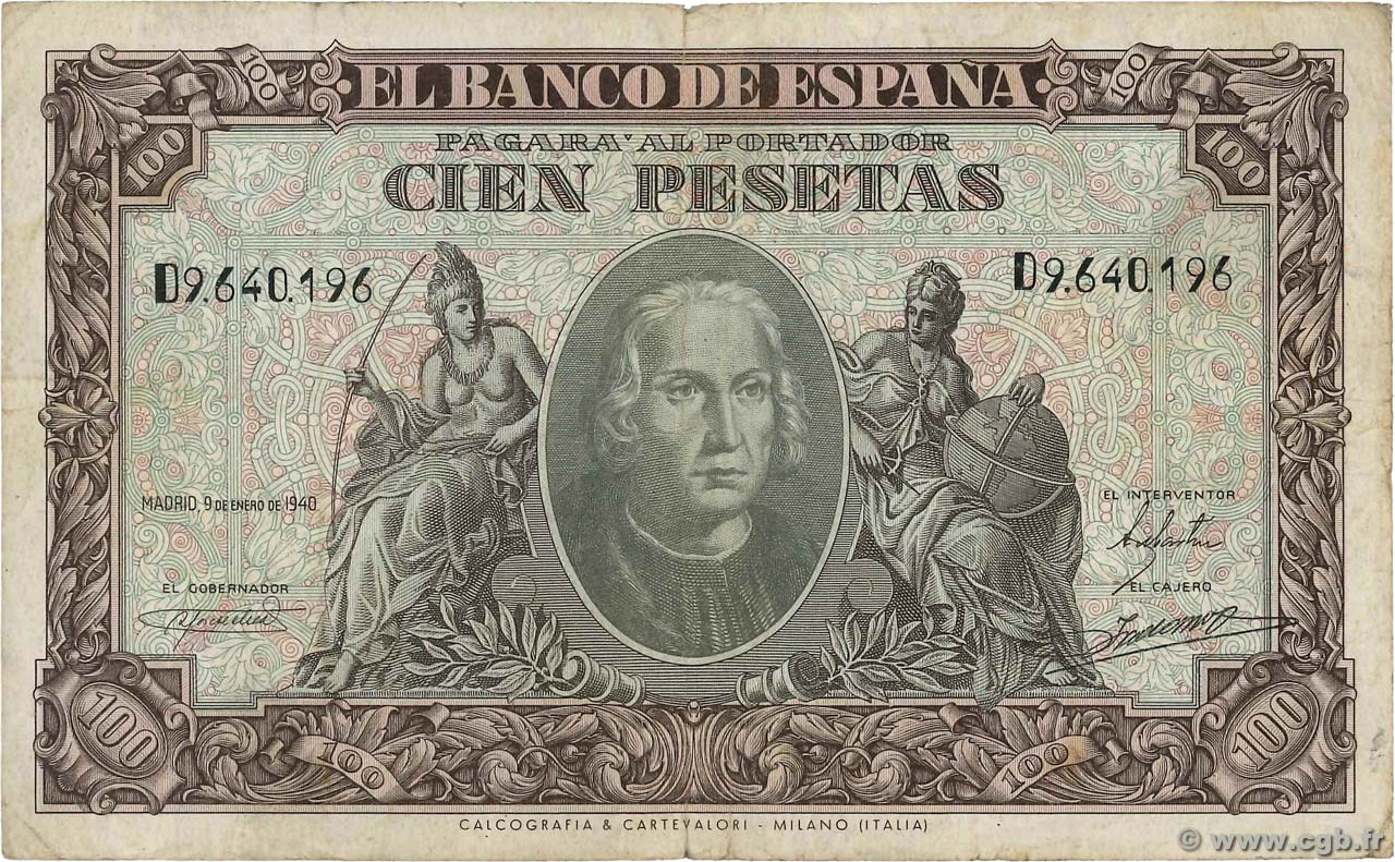 100 Pesetas ESPAGNE  1940 P.118a TB