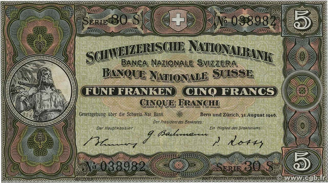 5 Francs SUISSE  1946 P.11l TTB