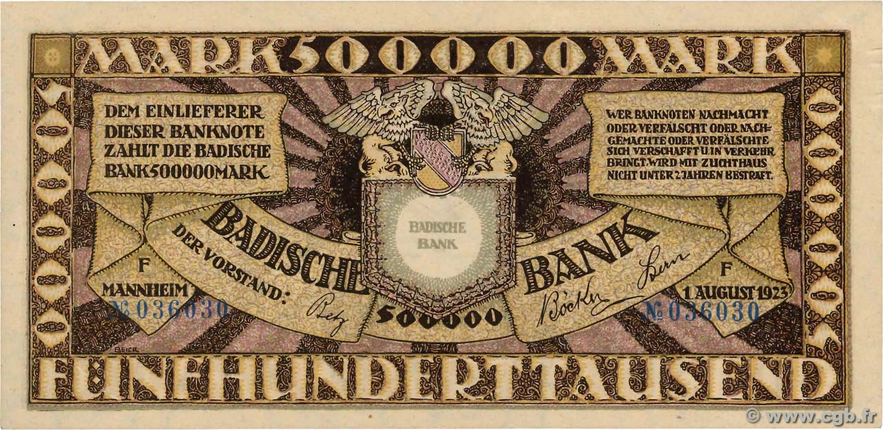 500000 Mark ALLEMAGNE Mannheim 1923 PS.0911 SUP+