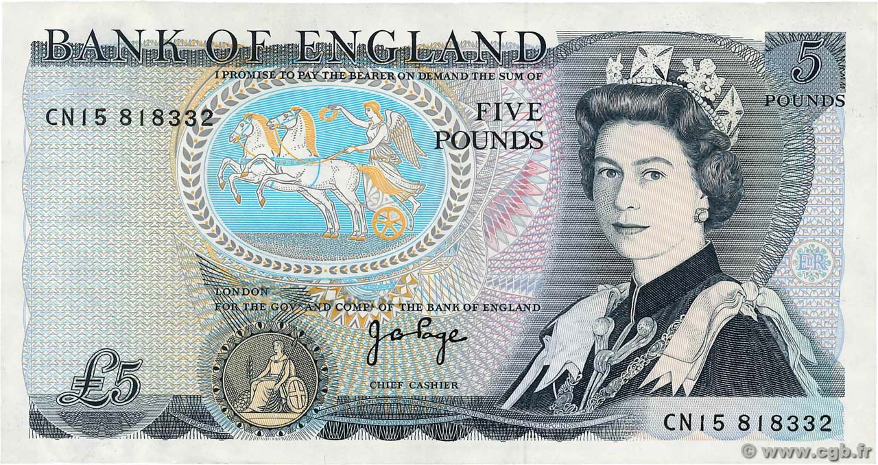 5 Pounds ENGLAND  1973 P.378b XF+