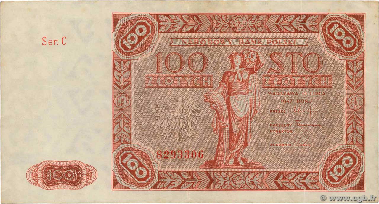 100 Zlotych POLOGNE  1947 P.131a TTB