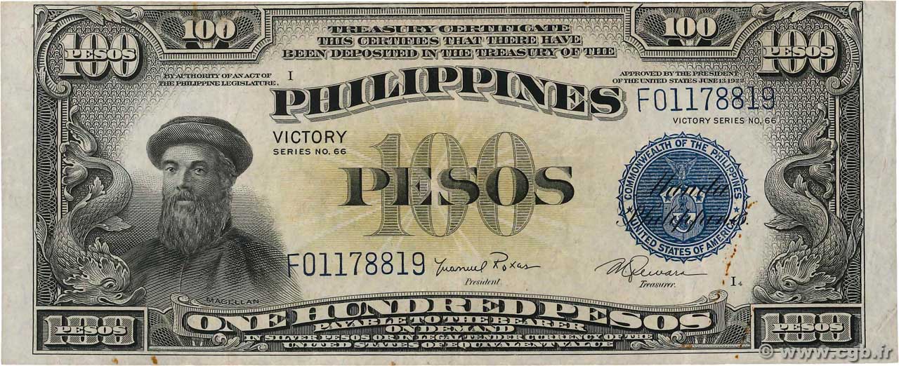 100 Pesos PHILIPPINES  1944 P.100c TTB