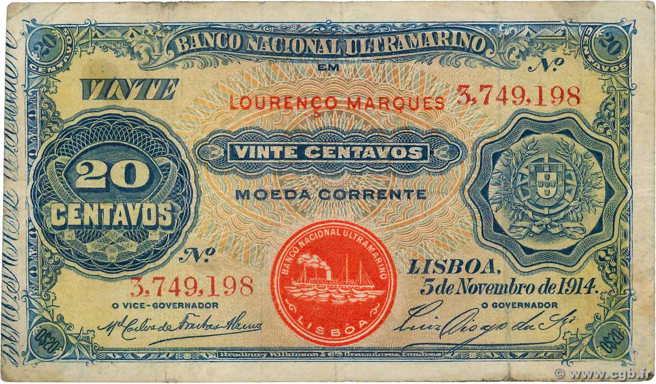 20 Centavos MOZAMBICO  1914 P.054 MB