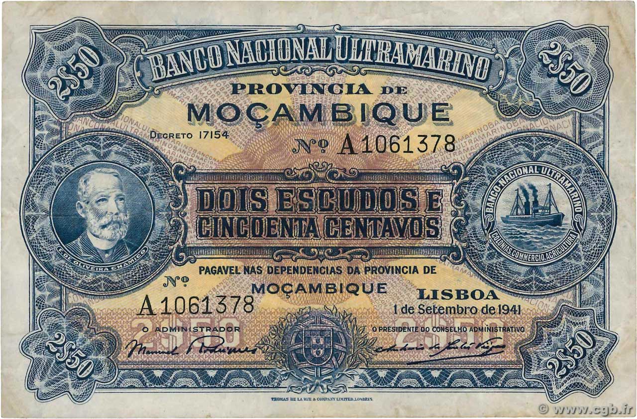 2,5 Escudos MOZAMBIQUE  1941 P.082 MBC