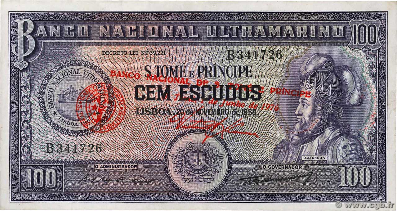 100 Escudos SAO TOME E PRINCIPE  1976 P.046a VF+