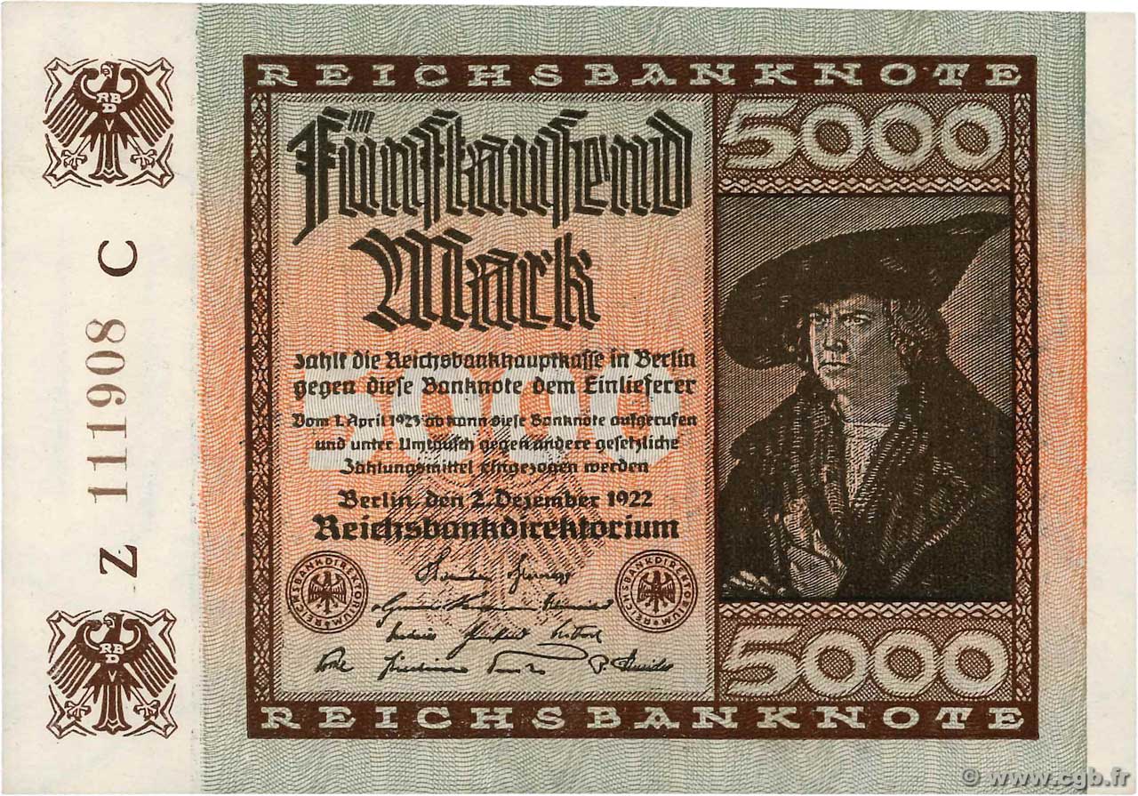 5000 Mark ALLEMAGNE  1922 P.081a SPL