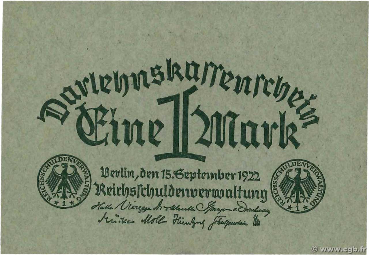 1 Mark GERMANY  1922 P.061a UNC