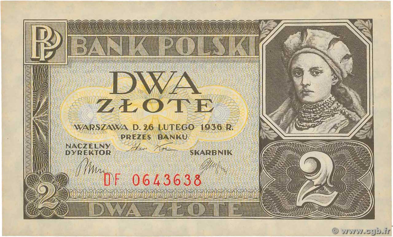 2 Zlote POLAND  1936 P.076 UNC-