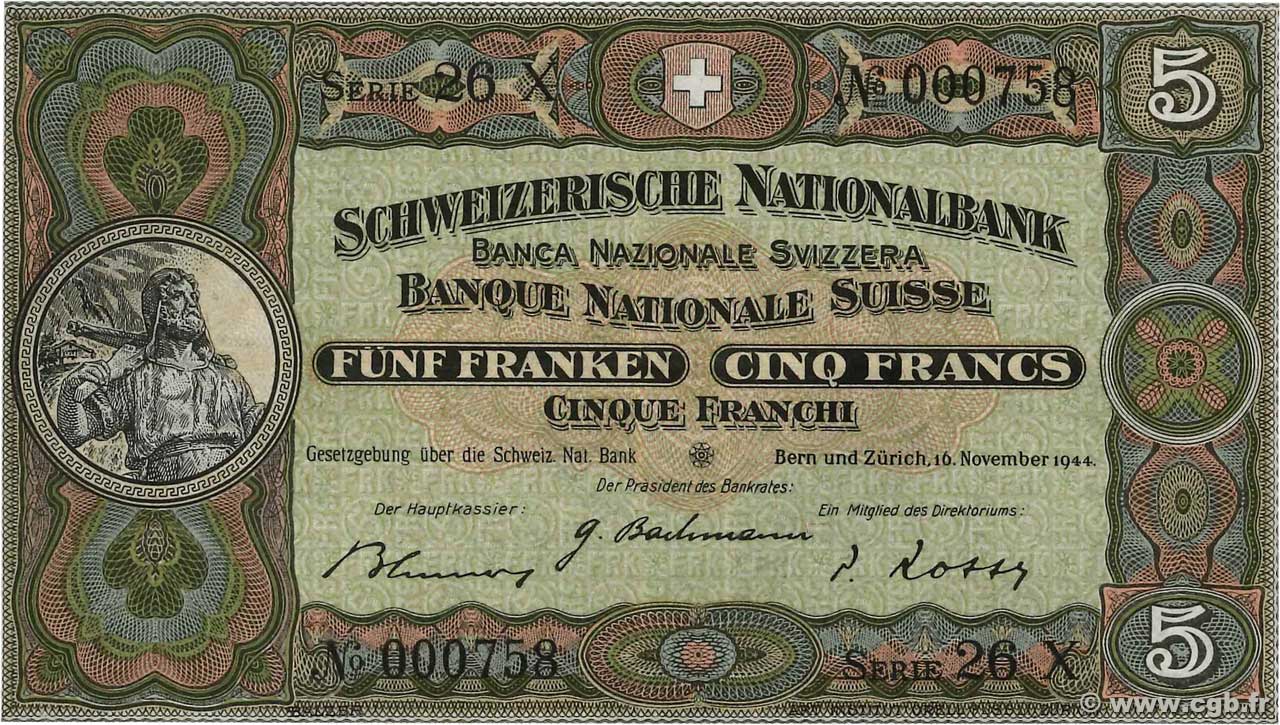5 Francs SUISSE  1944 P.11k SUP