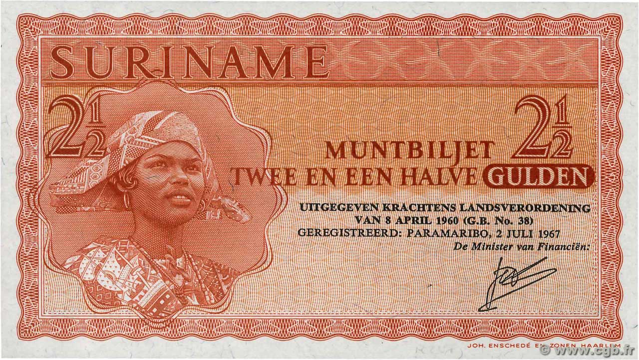 2,5 Gulden SURINAM  1967 P.117b UNC