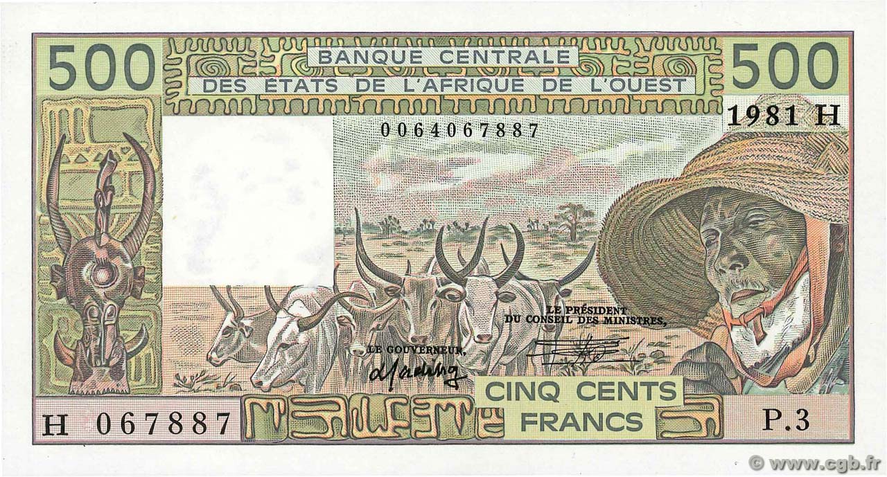 500 Francs ÉTATS DE L AFRIQUE DE L OUEST  1981 P.606Hb pr.NEUF