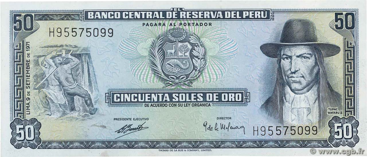 50 Soles de Oro PERú  1971 P.101b EBC