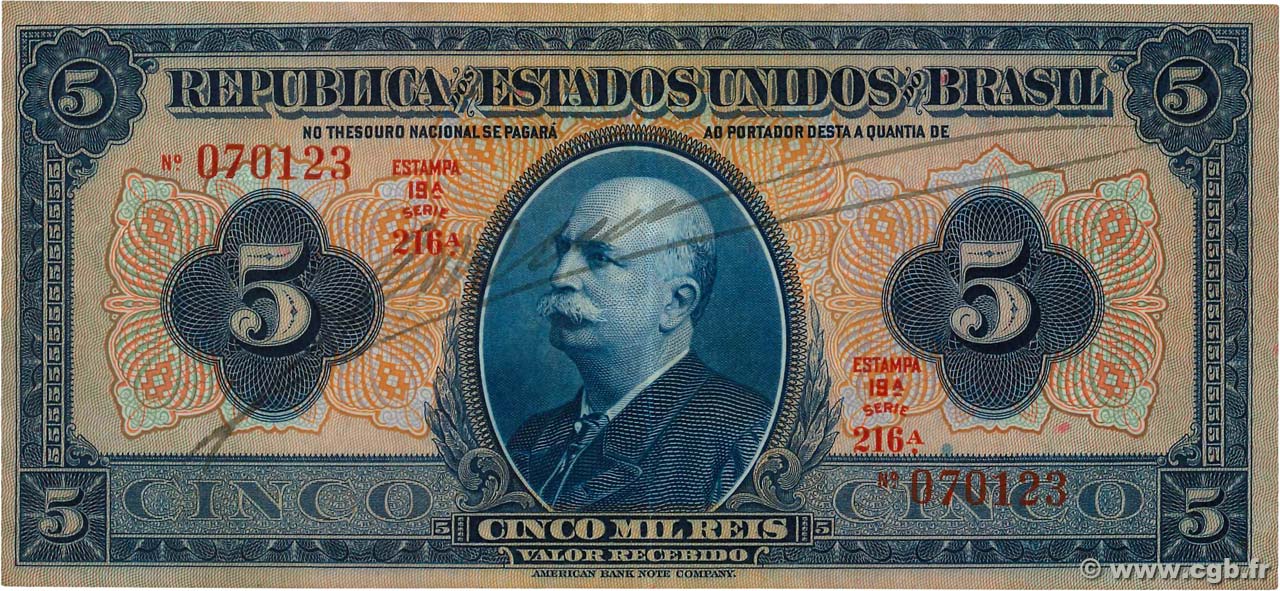 5 Mil Reis BRAZIL  1925 P.029b VF