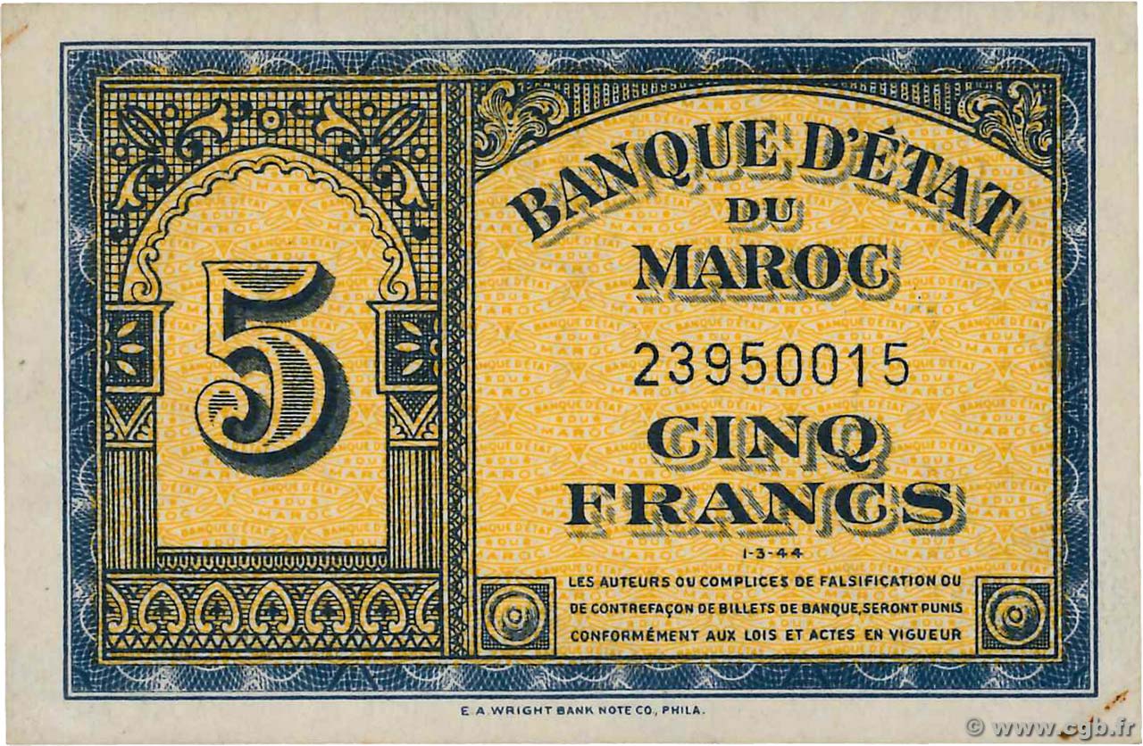 5 Francs MOROCCO  1944 P.24 XF