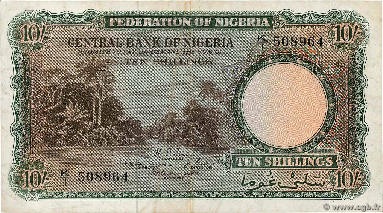 10 Shillings NIGERIA  1958 P.03 MBC