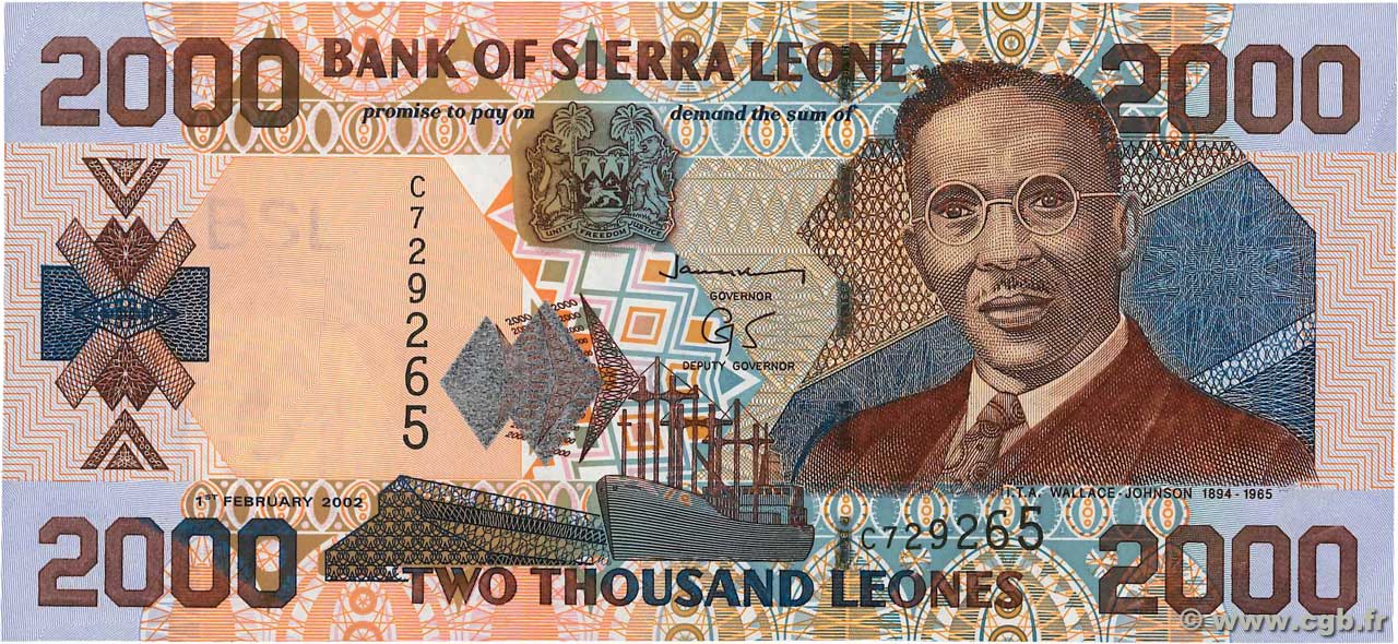 2000 Leones SIERRA LEONE  2002 P.26a UNC