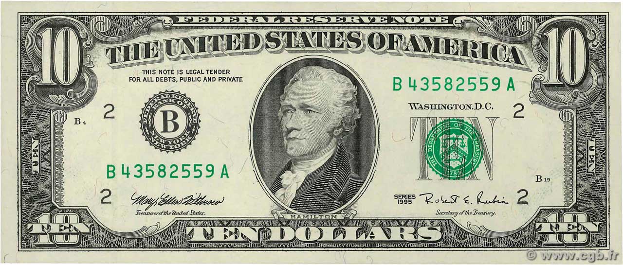 10 Dollars ÉTATS-UNIS D AMÉRIQUE New York 1995 P.499 SPL