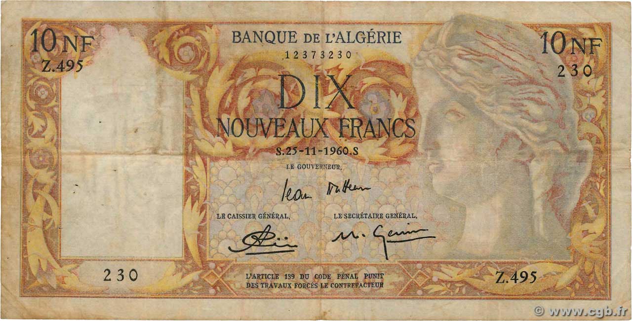 10 Nouveaux Francs ALGÉRIE  1960 P.119a TB