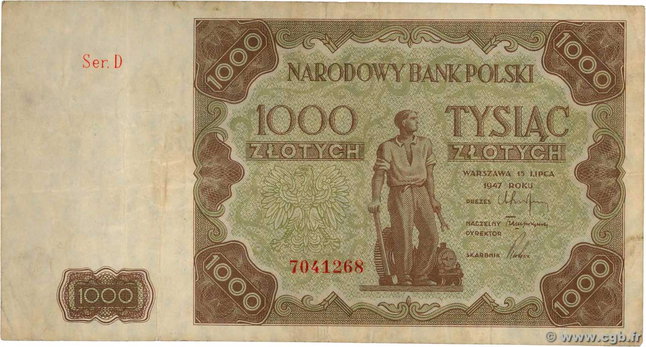 1000 Zlotych POLAND  1947 P.133 VF