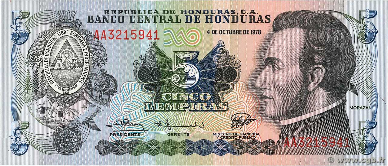 5 Lempiras HONDURAS  1978 P.063a SC+