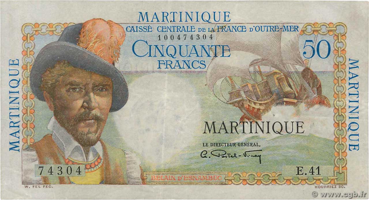 50 Francs Belain d&nbsp;Esnambuc MARTINIQUE  1946 P.30a TTB