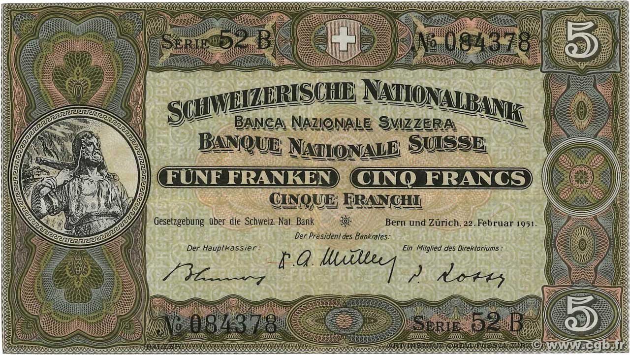 5 Francs SUISSE  1951 P.11o TTB