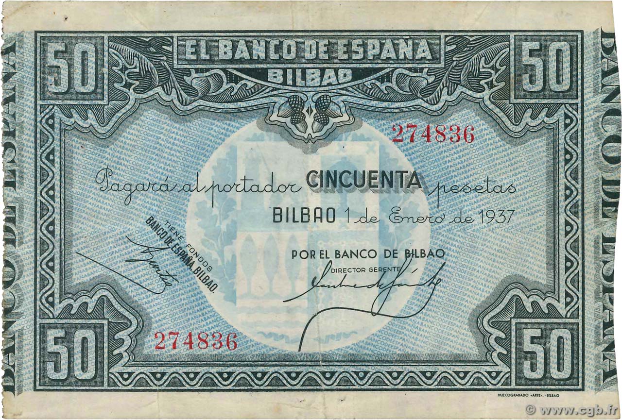 50 Pesetas ESPAGNE Bilbao 1937 PS.564a TTB