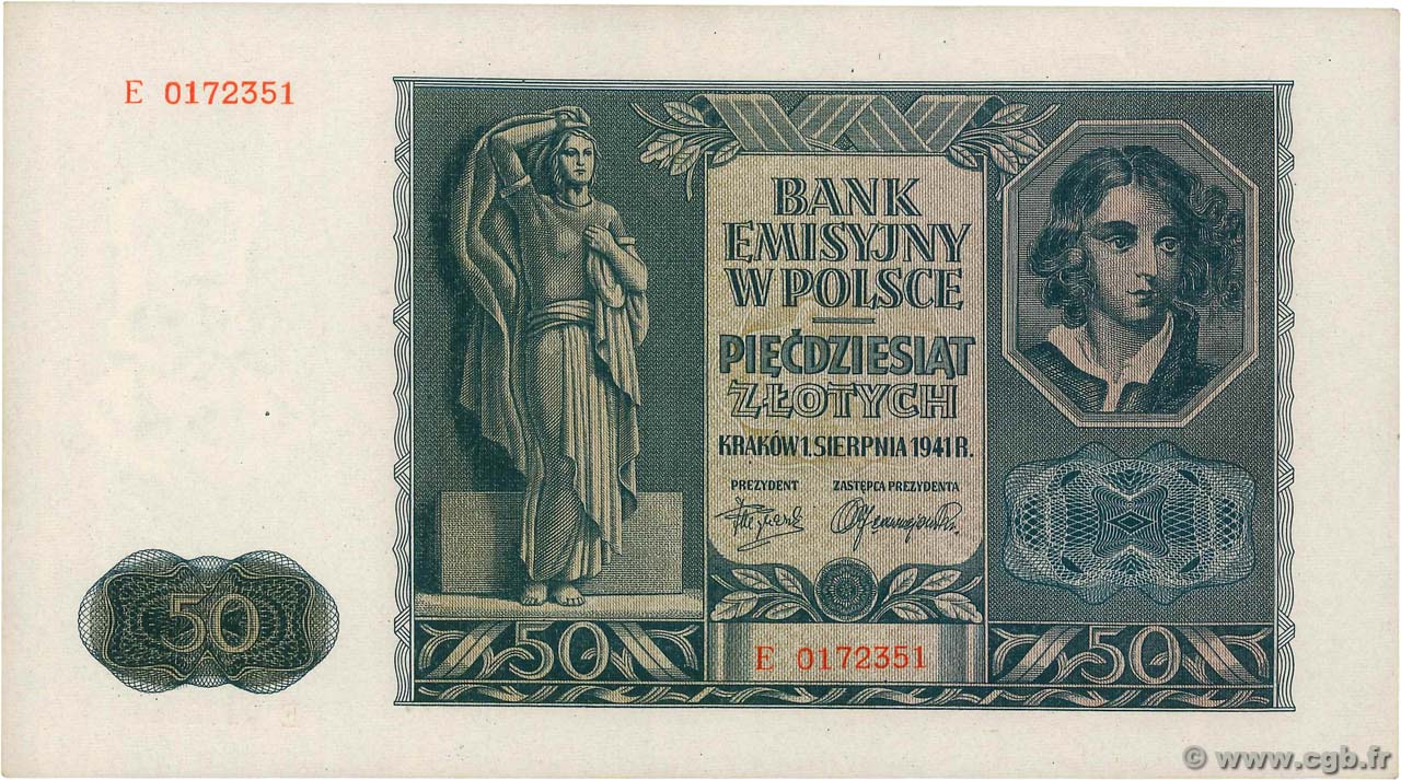 50 Zlotych POLAND  1941 P.102 AU