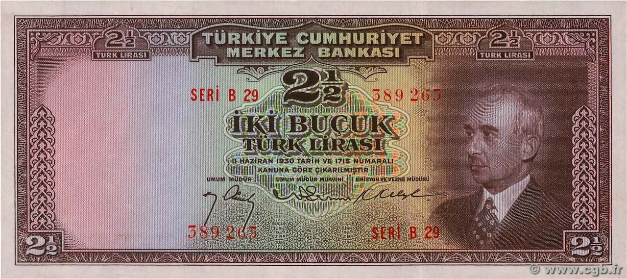 2,5 Lira TURQUIE  1947 P.140 SPL