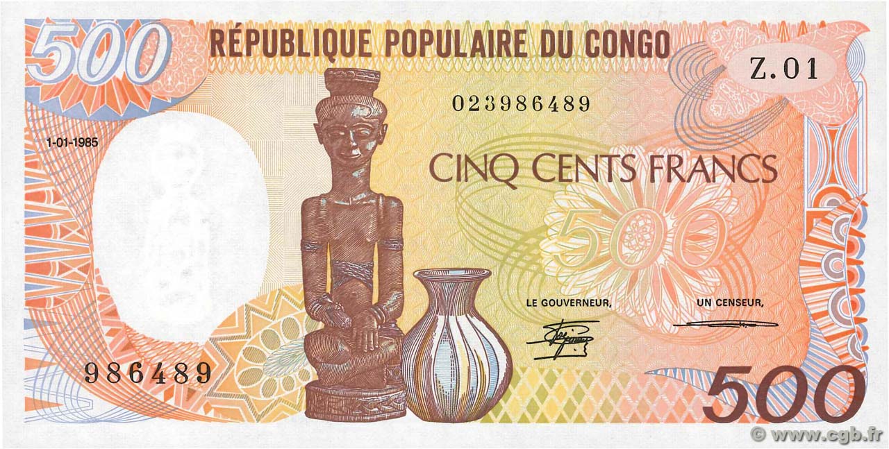 500 Francs CONGO  1985 P.08a UNC