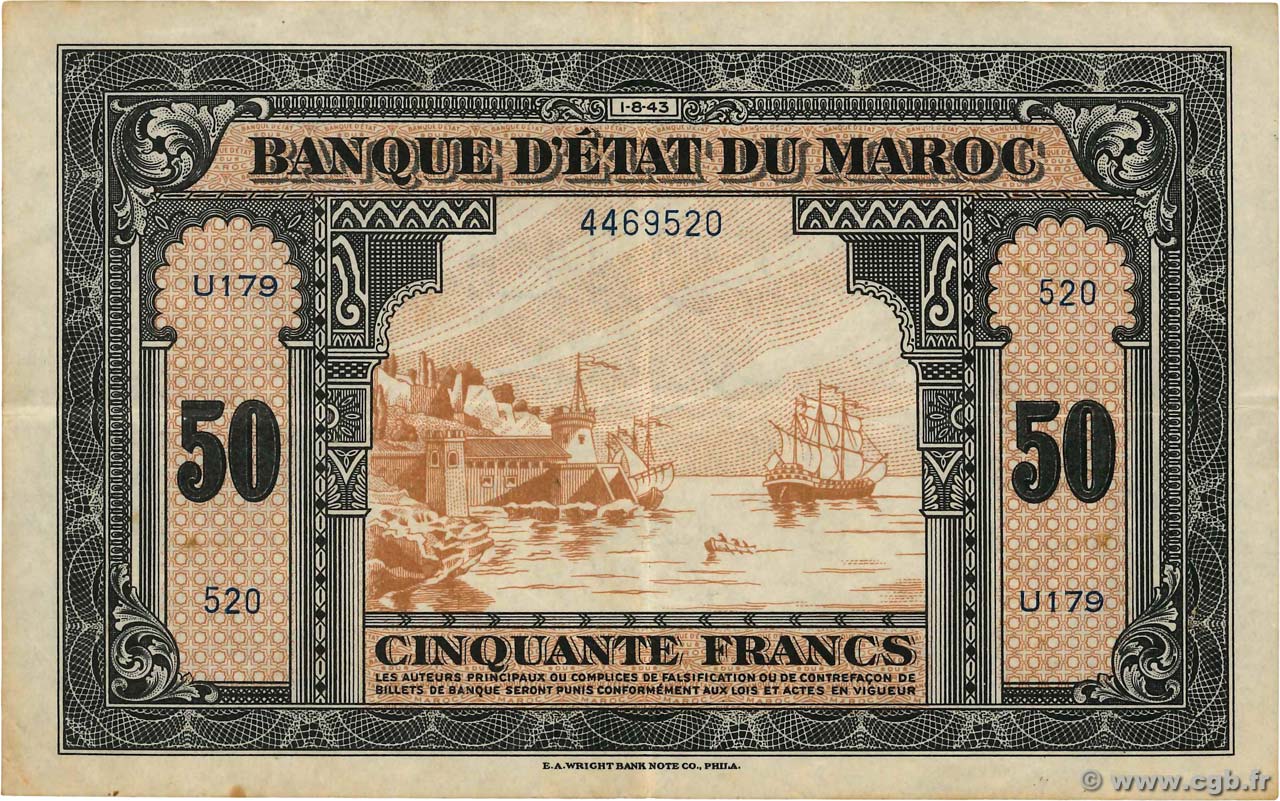 50 Francs MARUECOS  1943 P.26a MBC