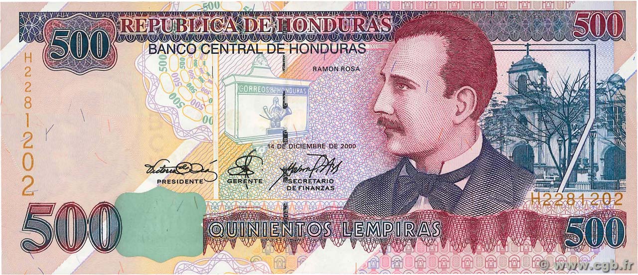 500 Lempiras HONDURAS 2000 P.078c b92_8171 Banknotes